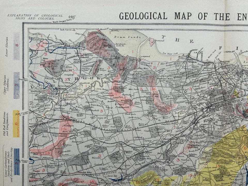 1883 Geological Colour Map Of Edinburgh Original Antique City Plan by Letts - Image 2 of 4