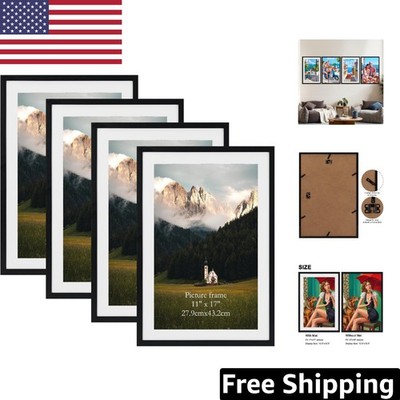 Set of 4 13x19 Matted Black Picture Frames - Easy Install & Modern Design