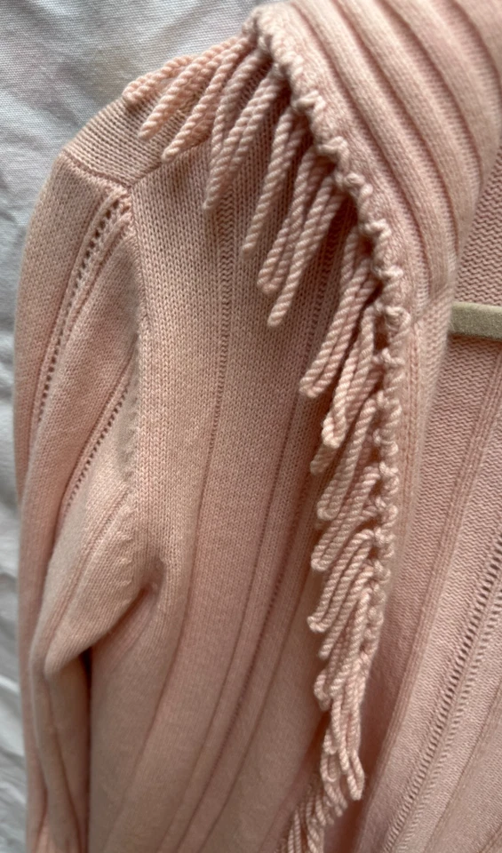 Suéter Worth Rosa Cachemir Mujer Talla Pequeña Frente Abierto Flecos Rubor Cárdigan Foto 4 de 4