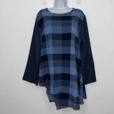Zedd Plus Size 3 Tunic Top Plaid Gauze Checkered Stripe Lagenlook Asymmetric