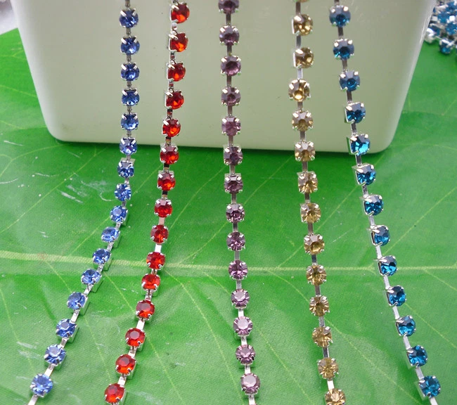 SS16 Lote Color 4mm Cristal Cristal Estrás Cierre Ajustes Cadena Plata 2-10 yardas Foto 2 de 4