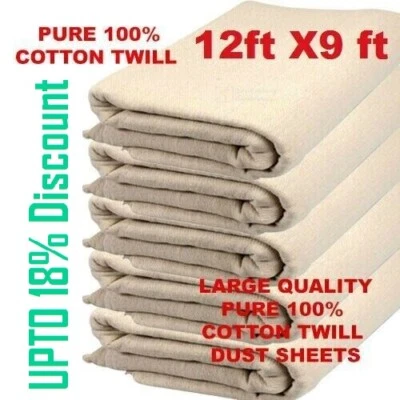 JMS BRIDGE Cotton Twill Dust Sheets Various Sizes DIY Builder Decorating Cover 9ft X 12ft