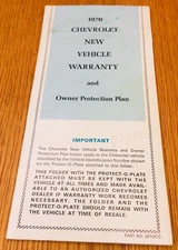 1970 Chevrolet Vehicle Warranty & Owner Protection Plan Bi-fold Booklet Genuine