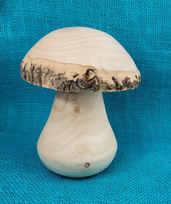 Hand Turned Wood Mushroom Bark Edge No Finish 6'' Tall Rustic Fairy Garden