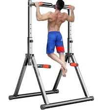 Foldable Power Tower Dip Station Pull Up Bar Station 440 PoundsWeight Capacity