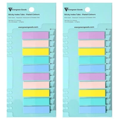 EVG Evergreen Goods Sticky Index Tabs 2 Pack, 400 Sheets 10 Pastel Colours