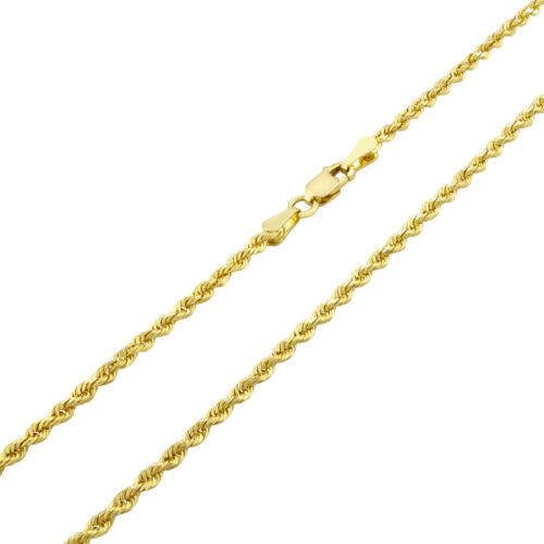 Collier pendentif chaîne italienne en or jaune 14 carats 2 mm corde taillée diamant femme 16" - Photo 1 sur 10