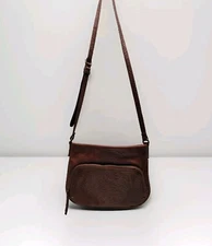American Leather Co Embossed Genuine  Brown Leather Crossbody Shoulde Purse Bag 