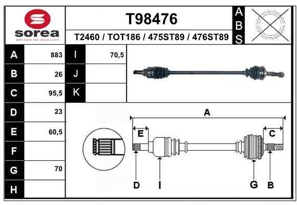Cardan pour Toyota Yaris 1.3 VVT-i et 1.0 essence transmission avant gauche