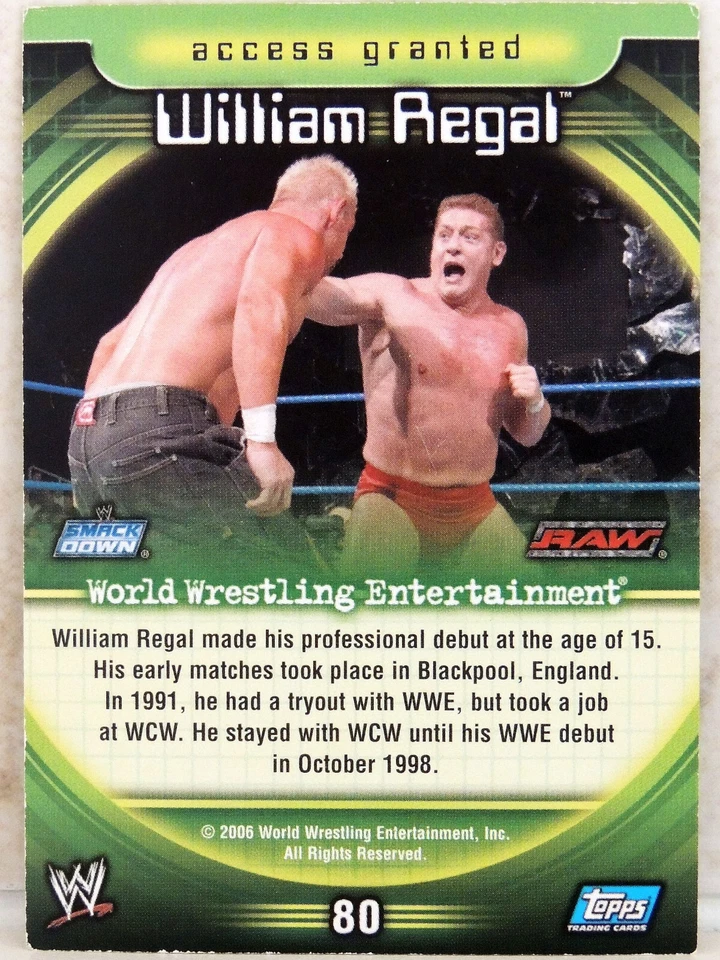 WWE WILLIAM REGAL TOPPS INSIDER CARD 80 2006 WRESTLING WWF ECW WCW AEW STEVEN - Image 2 of 2