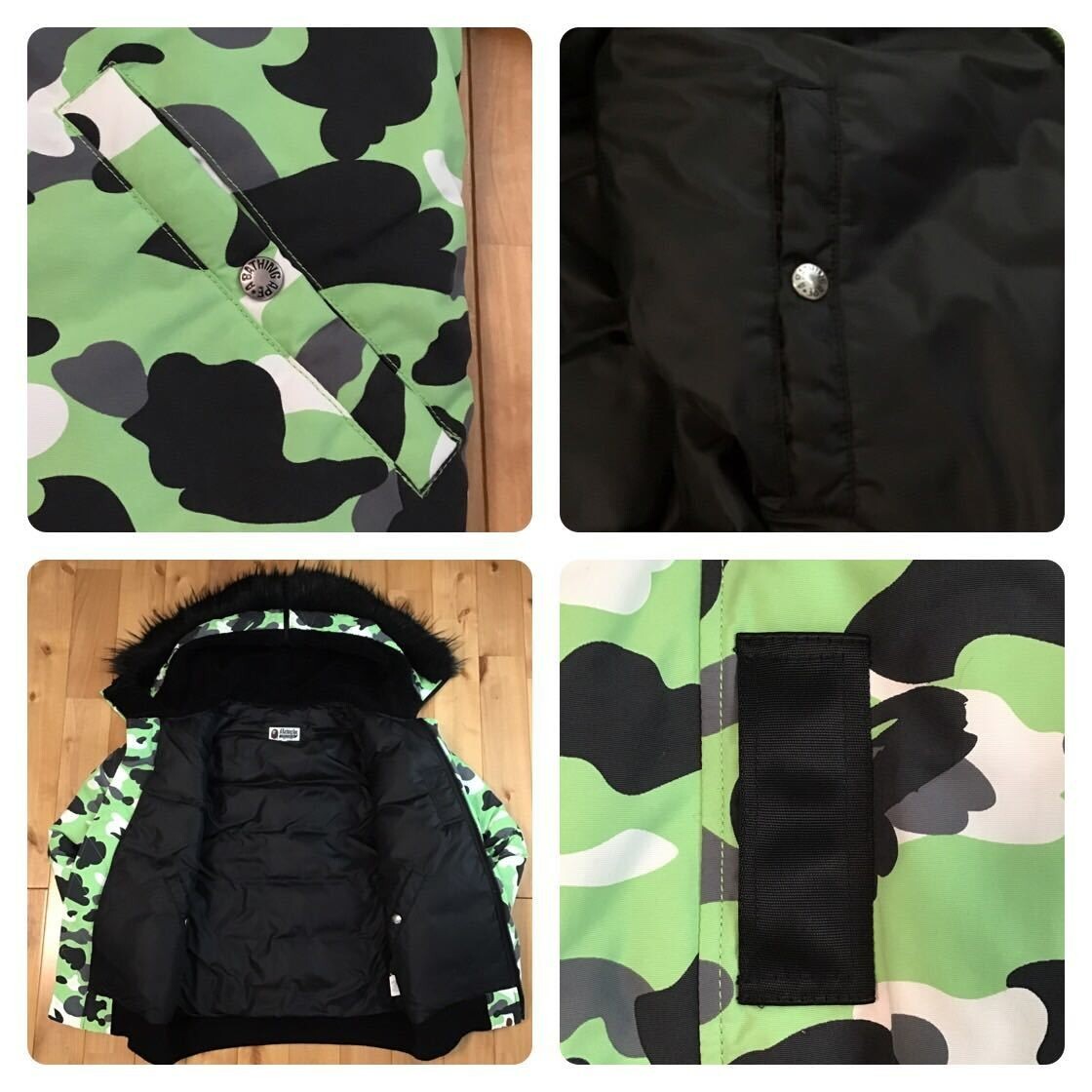 BAPE Fur Down Jacket Warm up camo green A Bathing Ape Size L | eBay