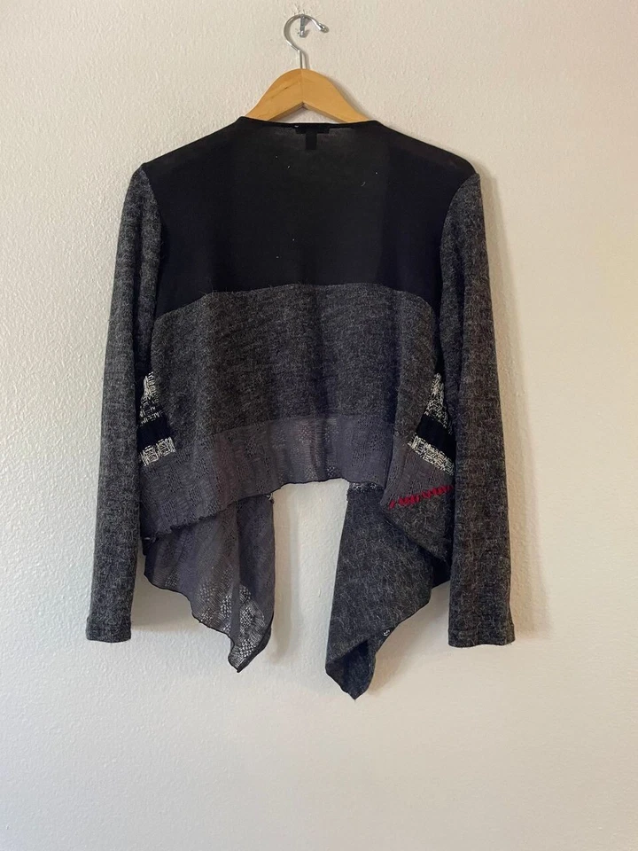 Cárdigan Linea Domani Grande Negro Gris Mixto Lagenlook Asimétrico Drapeado Abierto Foto 3 de 4