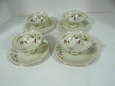 Rhenania RHN3 Cups and Saucers Set of 4 Western Germany Pink Flowers