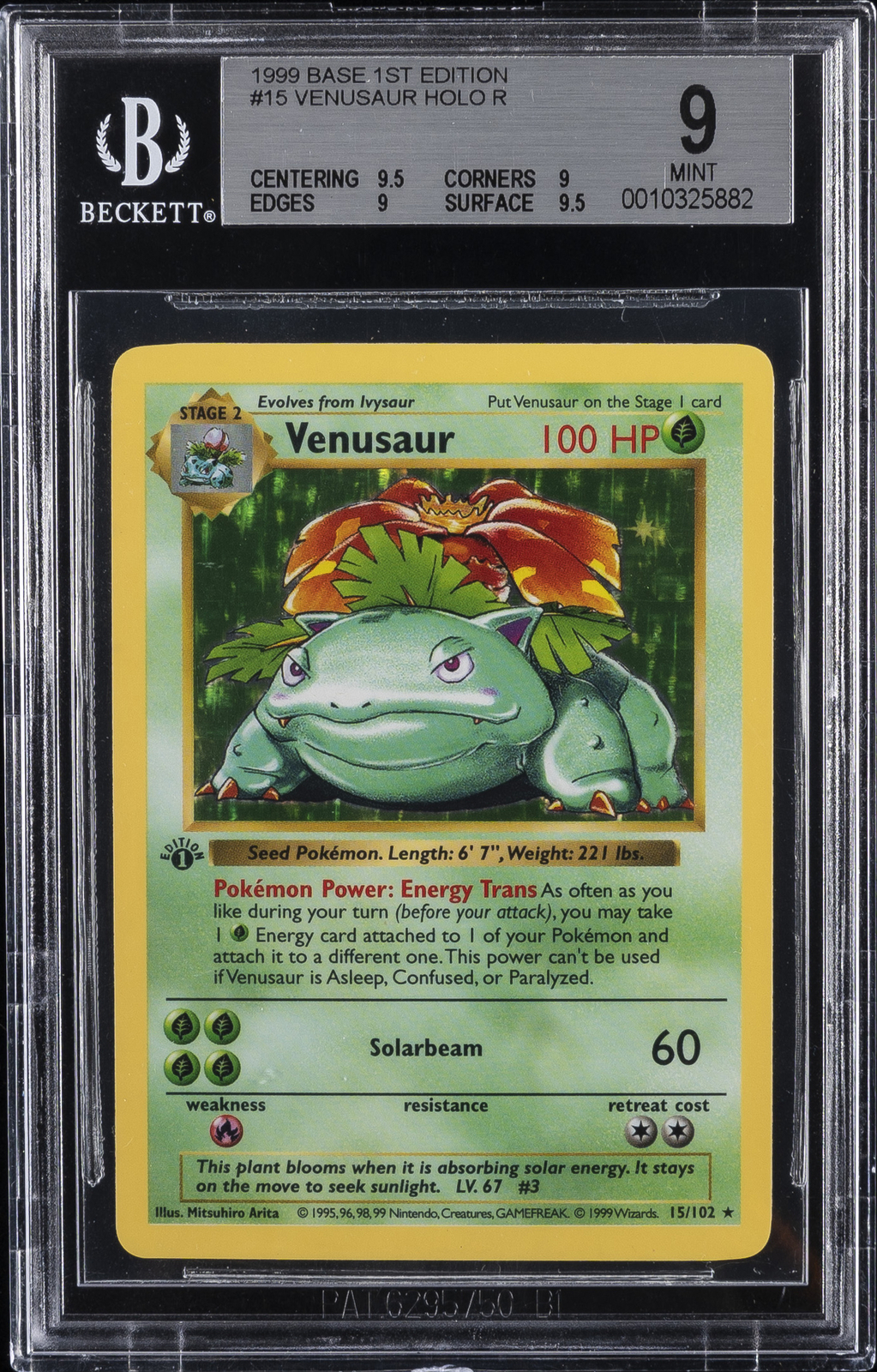 1999 POKEMON BASE SET 1ST ED #15 VENUSAUR-HOLO BGS 9