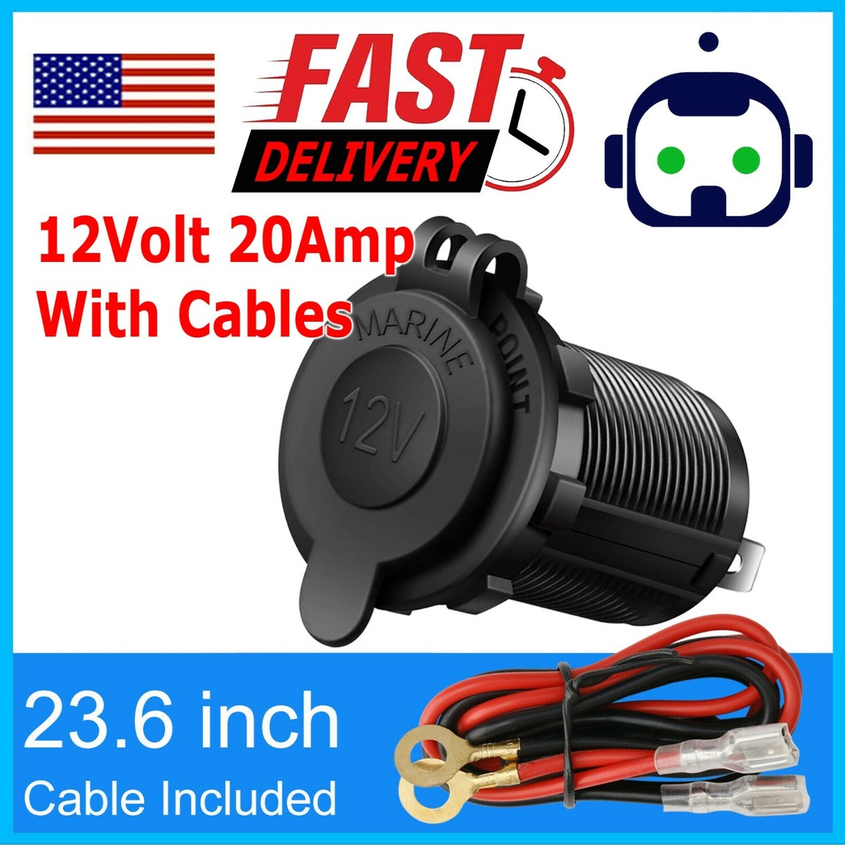 12V Waterproof Car Cigarette Lighter Socket Outlet Charger Power Adapter  Plug US