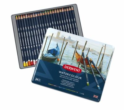 Derwent Aquarell Künstler Professionell Wasserlöslich Buntstifte 24 Dose Set