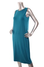 NEW Eileen Fisher Women Jersey Jewel Neck Sleeveless Long Length Dress Teal