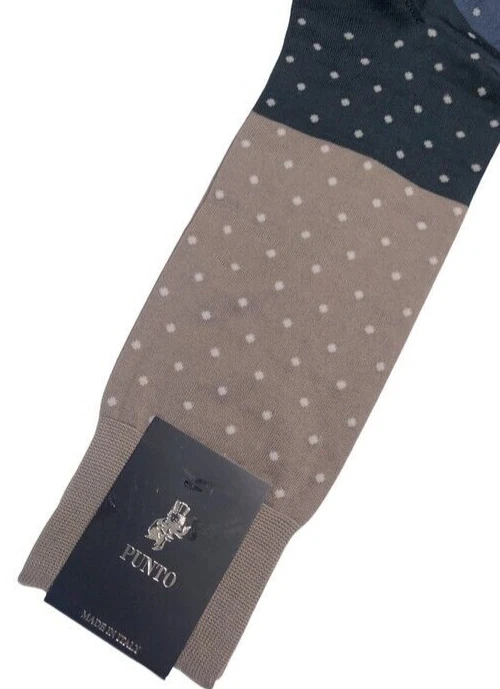 Punto Polka Dot Mens Dress Socks Egyptian Cotton 10-13 Ocean Blue Gray Italy