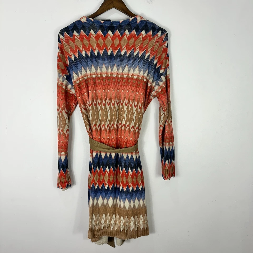 Cardigã Chico’s L Southwestern Tribal Chevron com cinto espanador frente aberta boho - Imagem 2 de 4