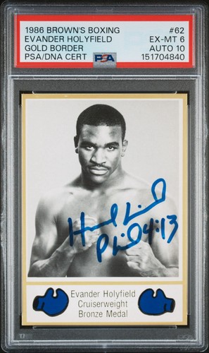 Evander Holyfield 1986 Brown’s Boxing Gold #62 Rookie Autograph PSA 6 Auto 10