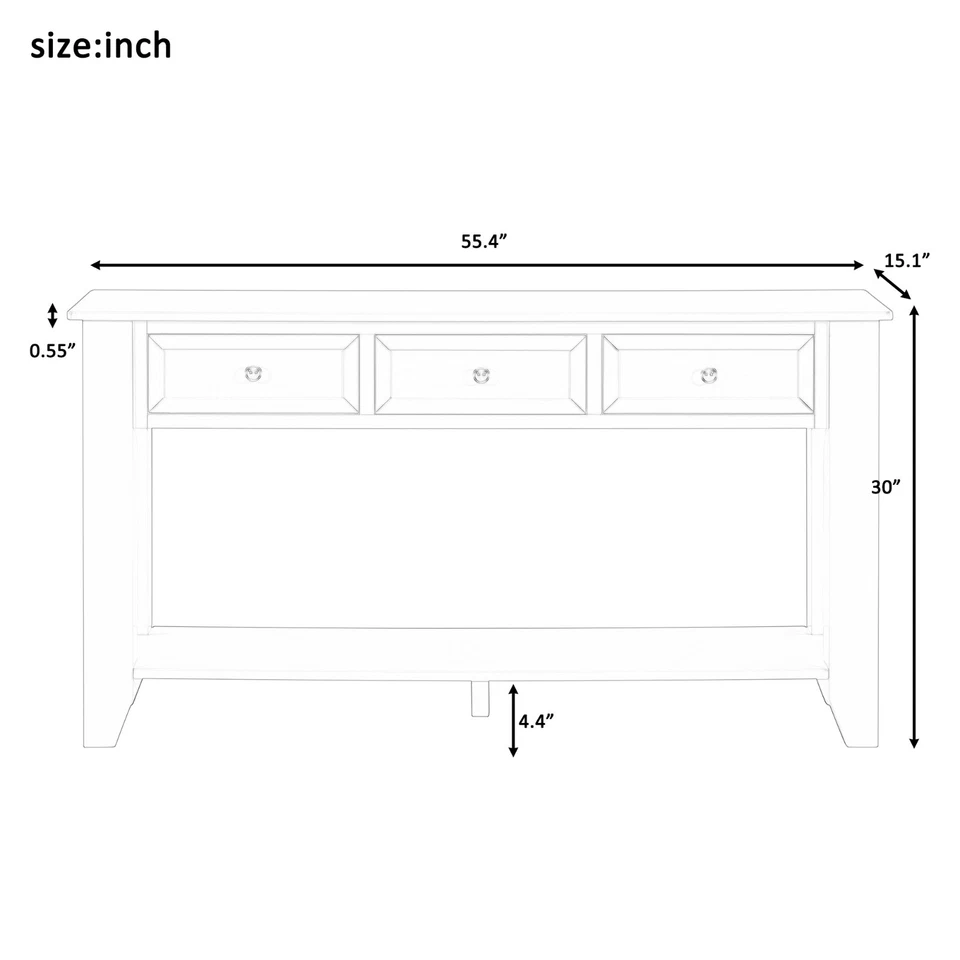 Consola de entrada U_Style 55,4": 3 cajones, patas de álamo, asas de metal Foto 2 de 4