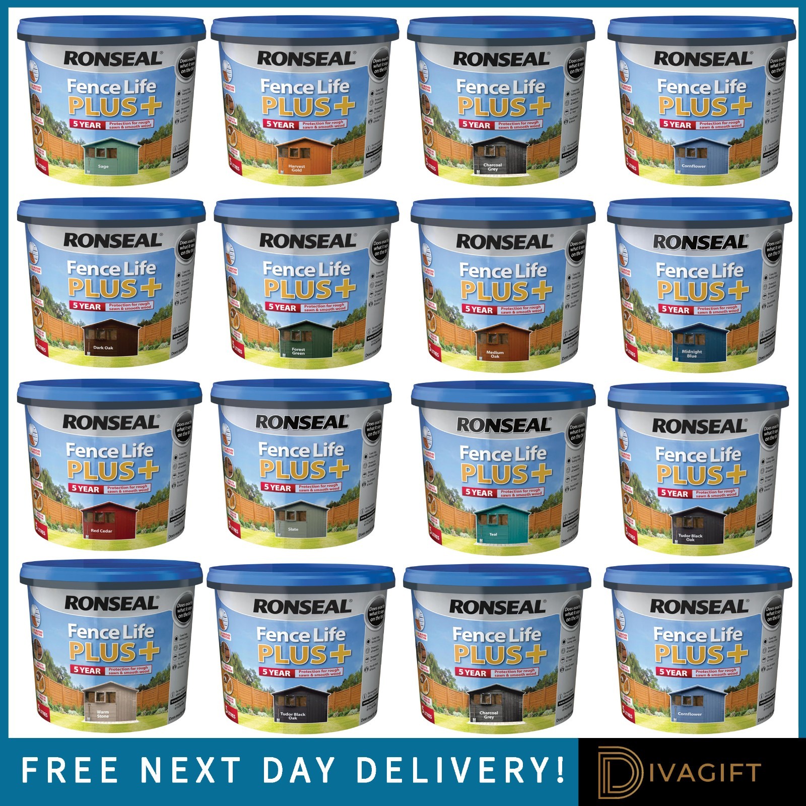 RONSEAL FENCE LIFE PLUS GARDEN SHED FENCE PAINT 5L UV POTECTION ALL COLOURS NEW