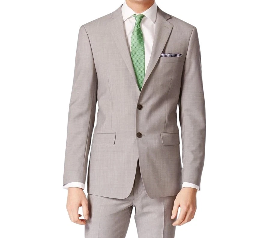 Calvin Klein Mens Slim fit Suit Jacket Blazer 42 L Light Grey Solid Stretch