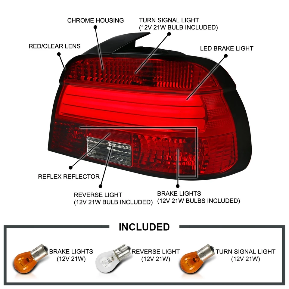 Red/Clear Fits 2001-2003 BMW E39 5-Series M5 525i 530i 540i LED Tail Lights Lamp Foto 3 de 4