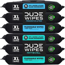 Flushable Wipes for Adults - 6 Pack, 288 Count - Unscented Mint Chill Scent