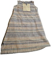 Talbots Women Blue Chambray Striped Lace V-Neck Sheath Dress Size 12 1-01670