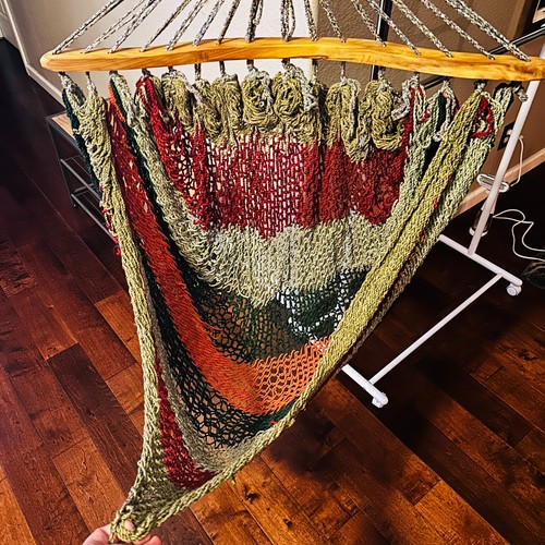 Hammock Cotton Swing Hanging Rope Chair Wooden Outdoor Patio Multicolor
