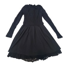 Guess Women’s Size M Lace Sleeve Fit and Flare Dress Black High Neck