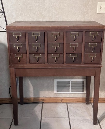 Mid-Century Modern 15-Drawer Library Card Catalog Apothecary, Etc