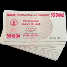 5x Zimbabwe $500 Million Bearer Cheque AU-UNC Banknote Money Currency Pre Agro