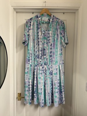 Women's Dean's 80s Abstract Pleated Secretary Style Midi Dress size 12-14