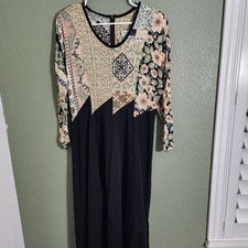 Vintage Stuart Alan Petites Patchwork Floral Midi Dress Made in USA 90s