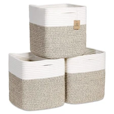 NaturalCozy Storage Cubes 11 Inch Cotton Rope Woven Baskets for Organizing, 3...