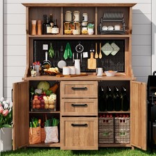 Wooden Garden Kitchen Cabinet Tool Cabinet Outdoor Cupboard w/ Drawers, Shelves