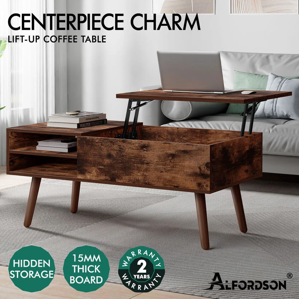 ALFORDSON Coffee Table Lift Up Top Laptop Desk Hidden Storage Shelf Wooden Legs