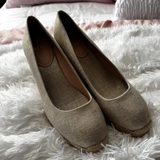 J. Crew Women's 12 Seville Canvas Espadrille Slip On Wedges Heels Gold Metallic