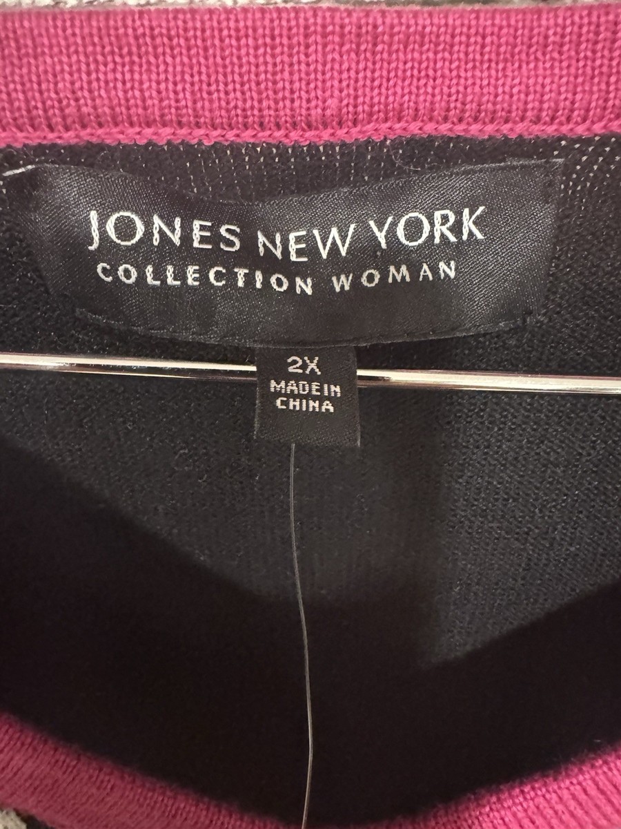 Jones New York Sweater Womens Size 2X Black /Pink Long Sleeve Knit