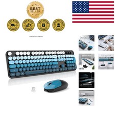 Full-Size Wireless Keyboard  Mouse Set with Retro Round Cap for Computers