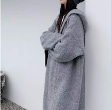 Womens Cashmere Wool Knitted Sweater Cardigan Hooded Outwear Oversize Coat Thick