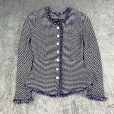 Theyskens' Theory Jacket Womens 4 Blue Jossak Tweed Button Fringe Metallic Lady
