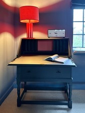 Refurbished 1930s Writing Bureau. Charcoal Black with Coral Interior