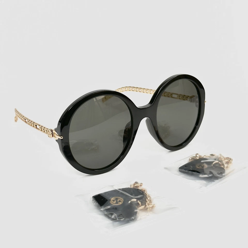 GUCCI GG0726 CADENA 0726 Dorado Negro Corazón Logo Desmontable Dije Gafas de sol 005 Foto 3 de 4