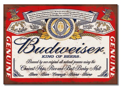 Budweiser King of Beers Vintage Alkohol Werbung altes Etikett Pub Coctail Spaß Poster