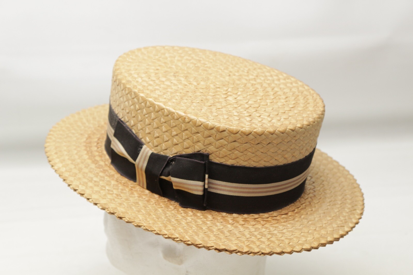 VTG Hopkins Mens Straw Boater Hat 7 1/8 Skimmer Ventilated Grosgrain