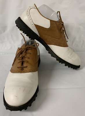 ⛳️ Nike Air Kempshell Last Comfort Saddle Brown and White Golf Cleats Size 10 Nike Air Comfort Kempshall Last Mens Golf Shoes SZ 9W White  main image 3