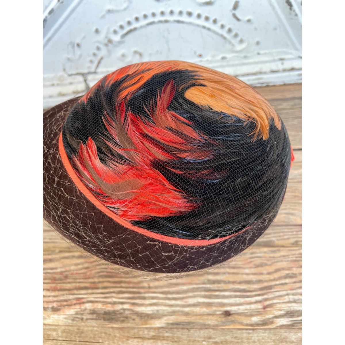 Vintage 40\'s 50\'s Midcentury brown wool felt hat W/ pheasant feathers Vintage 1940 main image 2